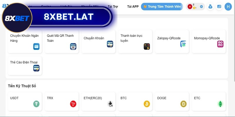 Hướng dẫn nạp rút tiền 8XBet siêu nhanh chóng cho bạn 1 Nhà cái sử dụng nhiều phương thức nạp tiền tiện lợi khác nhau